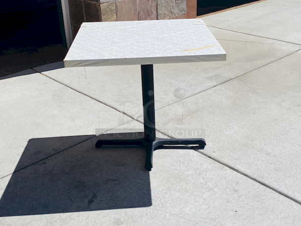 AWESOME!!! Wood Tables, 31-3/4x29-3/4.

The table and base are in perfect condition. The stapled-on vinyl cover is slightly damaged and can easily be replaced or covered with a table cloth.

23-3/4x29-3/4x30 