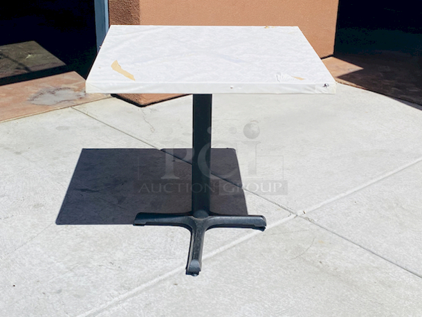 AWESOME!!! Wood Tables, 31-3/4x29-3/4.

The table and base are in perfect condition. The stapled-on vinyl cover is slightly damaged and can easily be replaced or covered with a table cloth.

23-3/4x29-3/4x30  - Image 2 of 5