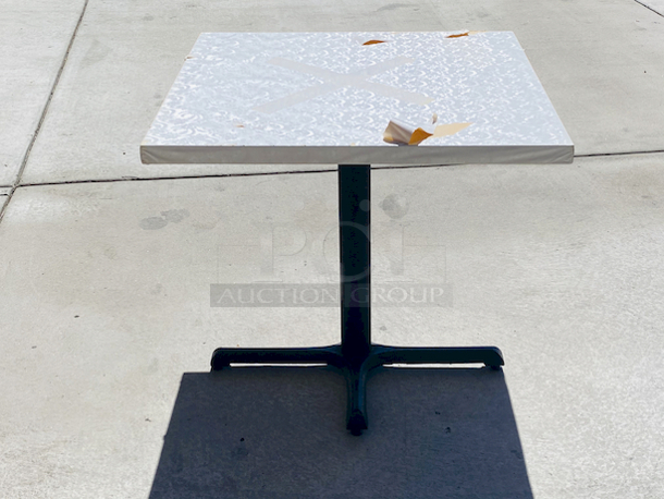 AWESOME!!! Wood Tables, 31-3/4x29-3/4.

The table and base are in perfect condition. The stapled-on vinyl cover is slightly damaged and can easily be replaced or covered with a table cloth.

23-3/4x29-3/4x30 