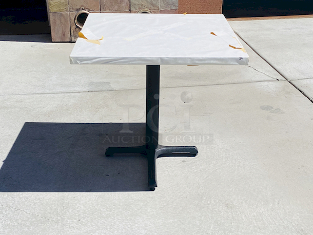 AWESOME!!! Wood Tables, 31-3/4x29-3/4.

The table and base are in perfect condition. The stapled-on vinyl cover is slightly damaged and can easily be replaced or covered with a table cloth.

23-3/4x29-3/4x30  - Image 2 of 5