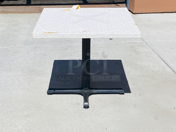 AWESOME!!! Wood Tables, 31-3/4x29-3/4.

The table and base are in perfect condition. The stapled-on vinyl cover is slightly damaged and can easily be replaced or covered with a table cloth.

23-3/4x29-3/4x30  - Image 3 of 5