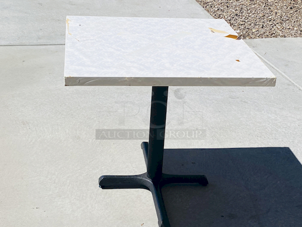 AWESOME!!! Wood Tables, 31-3/4x29-3/4.

The table and base are in perfect condition. The stapled-on vinyl cover is slightly damaged and can easily be replaced or covered with a table cloth.

23-3/4x29-3/4x30  - Image 4 of 5