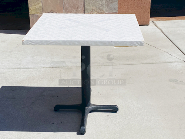 AWESOME!!! Wood Tables, 31-3/4x29-3/4.

The table and base are in perfect condition. The stapled-on vinyl cover is slightly damaged and can easily be replaced or covered with a table cloth.

23-3/4x29-3/4x30 