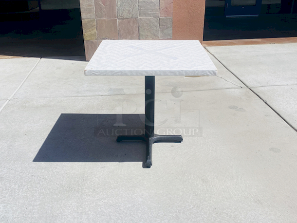 AWESOME!!! Wood Tables, 31-3/4x29-3/4.

The table and base are in perfect condition. The stapled-on vinyl cover is slightly damaged and can easily be replaced or covered with a table cloth.

23-3/4x29-3/4x30  - Image 2 of 5