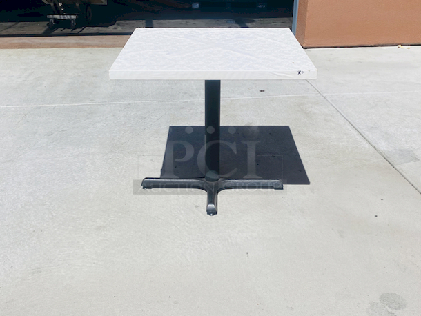 AWESOME!!! Wood Tables, 31-3/4x29-3/4.

The table and base are in perfect condition. The stapled-on vinyl cover is slightly damaged and can easily be replaced or covered with a table cloth.

23-3/4x29-3/4x30  - Image 3 of 5
