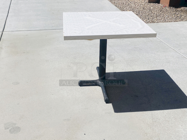 AWESOME!!! Wood Tables, 31-3/4x29-3/4.

The table and base are in perfect condition. The stapled-on vinyl cover is slightly damaged and can easily be replaced or covered with a table cloth.

23-3/4x29-3/4x30  - Image 4 of 5
