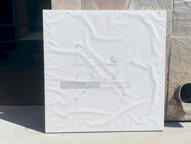 AWESOME!!! Wood Tables, 31-3/4x29-3/4.

The table and base are in perfect condition. The stapled-on vinyl cover is slightly damaged and can easily be replaced or covered with a table cloth.

23-3/4x29-3/4x30  - Image 5 of 5
