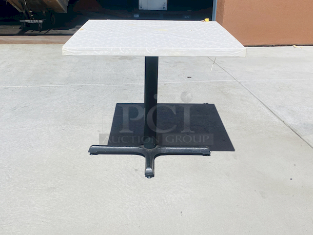 AWESOME!!! Wood Tables, 31-3/4x29-3/4.

The table and base are in perfect condition. The stapled-on vinyl cover is slightly damaged and can easily be replaced or covered with a table cloth.

23-3/4x29-3/4x30  - Image 2 of 4