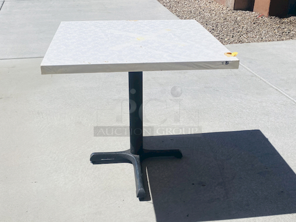 AWESOME!!! Wood Tables, 31-3/4x29-3/4.

The table and base are in perfect condition. The stapled-on vinyl cover is slightly damaged and can easily be replaced or covered with a table cloth.

23-3/4x29-3/4x30  - Image 3 of 4
