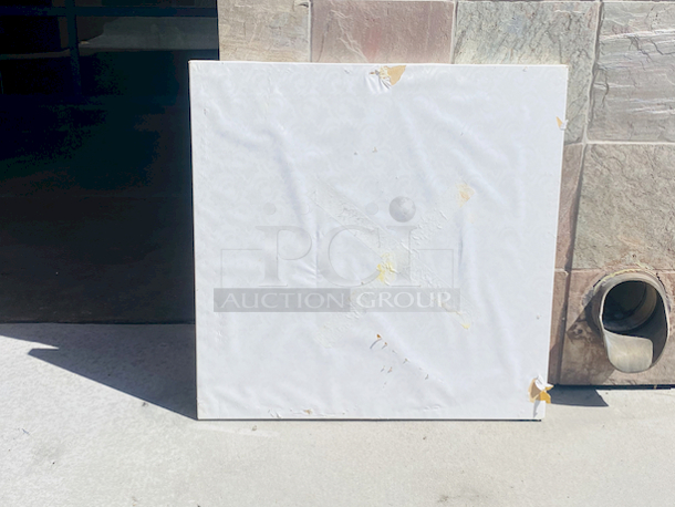 AWESOME!!! Wood Tables, 31-3/4x29-3/4.

The table and base are in perfect condition. The stapled-on vinyl cover is slightly damaged and can easily be replaced or covered with a table cloth.

23-3/4x29-3/4x30  - Image 4 of 4