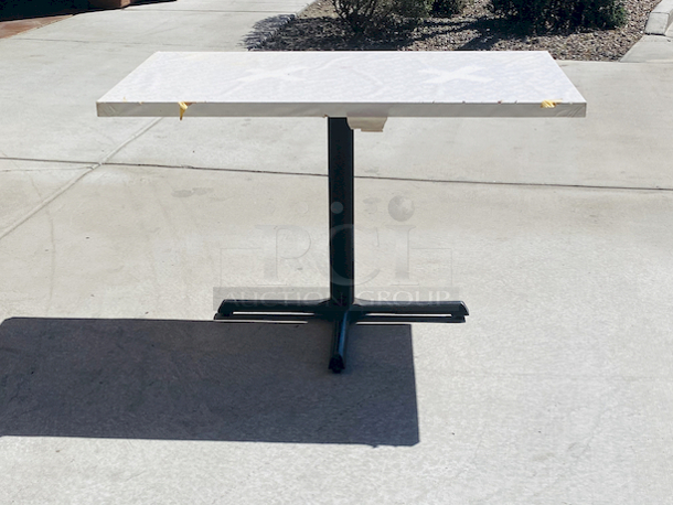 AWESOME!!! Wood Tables, 48x31.

The table and base are in perfect condition. The stapled-on vinyl cover is slightly damaged and can easily be replaced or covered with a table cloth.

23-3/4x29-3/4x30 