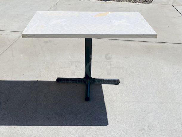 AWESOME!!! Wood Tables, 48x31.

The table and base are in perfect condition. The stapled-on vinyl cover is slightly damaged and can easily be replaced or covered with a table cloth.

23-3/4x29-3/4x30 