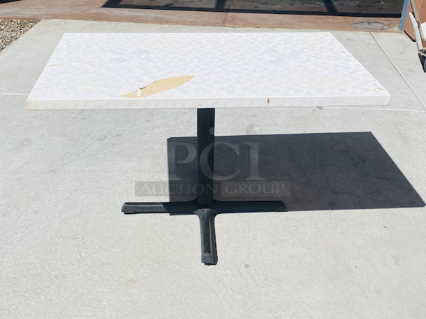 AWESOME!!! Wood Tables, 48x31.

The table and base are in perfect condition. The stapled-on vinyl cover is slightly damaged and can easily be replaced or covered with a table cloth.

23-3/4x29-3/4x30  - Image 3 of 5