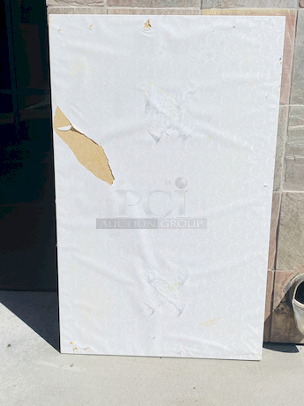 AWESOME!!! Wood Tables, 48x31.

The table and base are in perfect condition. The stapled-on vinyl cover is slightly damaged and can easily be replaced or covered with a table cloth.

23-3/4x29-3/4x30  - Image 5 of 5