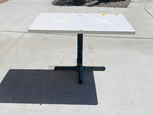 AWESOME!!! Wood Tables, 48x31.

The table and base are in perfect condition. The stapled-on vinyl cover is slightly damaged and can easily be replaced or covered with a table cloth.

23-3/4x29-3/4x30 