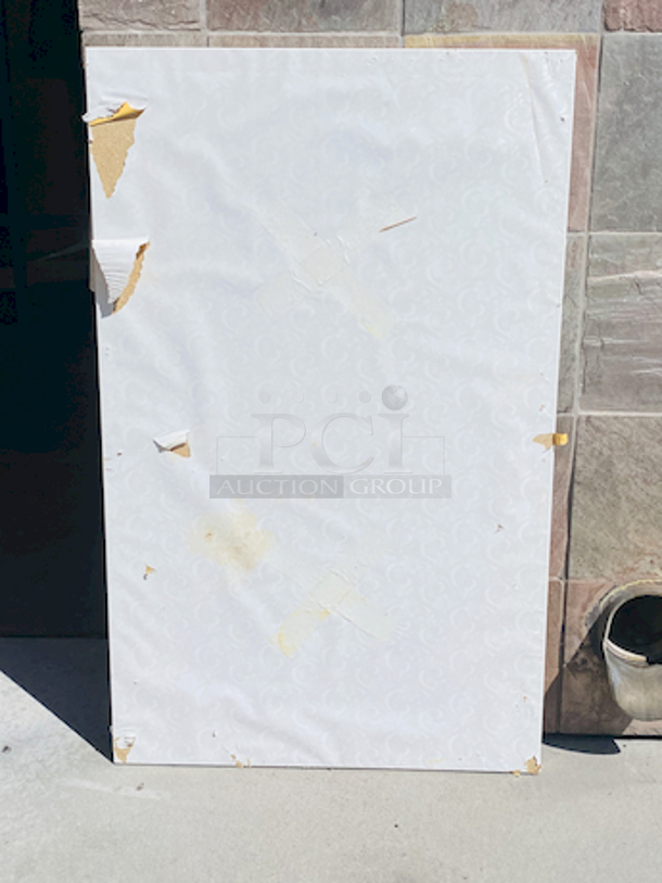 AWESOME!!! Wood Tables, 48x31.

The table and base are in perfect condition. The stapled-on vinyl cover is slightly damaged and can easily be replaced or covered with a table cloth.

23-3/4x29-3/4x30  - Image 5 of 5