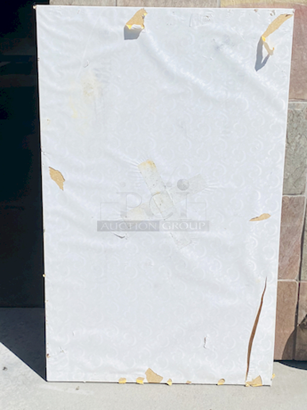 AWESOME!!! Wood Tables, 48x31.

The table and base are in perfect condition. The stapled-on vinyl cover is slightly damaged and can easily be replaced or covered with a table cloth.

23-3/4x29-3/4x30  - Image 4 of 4