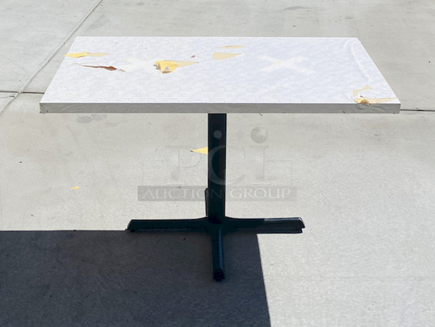AWESOME!!! Wood Tables, 48x31.

The table and base are in perfect condition. The stapled-on vinyl cover is slightly damaged and can easily be replaced or covered with a table cloth.

23-3/4x29-3/4x30 
