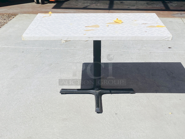 AWESOME!!! Wood Tables, 48x31.

The table and base are in perfect condition. The stapled-on vinyl cover is slightly damaged and can easily be replaced or covered with a table cloth.

23-3/4x29-3/4x30  - Image 3 of 5