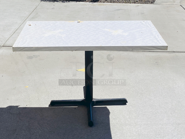 AWESOME!!! Wood Tables, 26-3/4x47-3/4.

The table and base are in perfect condition. The stapled-on vinyl cover is slightly damaged and can easily be replaced or covered with a table cloth.

23-3/4x29-3/4x30 