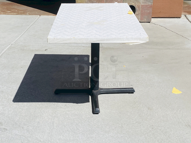 AWESOME!!! Wood Tables, 26-3/4x47-3/4.

The table and base are in perfect condition. The stapled-on vinyl cover is slightly damaged and can easily be replaced or covered with a table cloth.

23-3/4x29-3/4x30  - Image 2 of 5