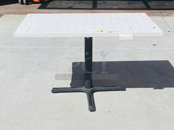 AWESOME!!! Wood Tables, 26-3/4x47-3/4.

The table and base are in perfect condition. The stapled-on vinyl cover is slightly damaged and can easily be replaced or covered with a table cloth.

23-3/4x29-3/4x30  - Image 3 of 5