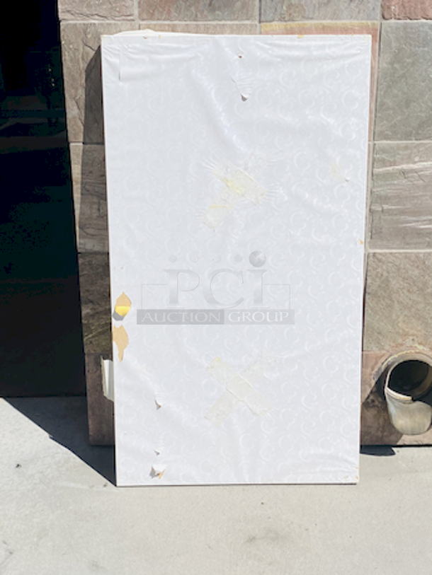 AWESOME!!! Wood Tables, 26-3/4x47-3/4.

The table and base are in perfect condition. The stapled-on vinyl cover is slightly damaged and can easily be replaced or covered with a table cloth.

23-3/4x29-3/4x30  - Image 5 of 5