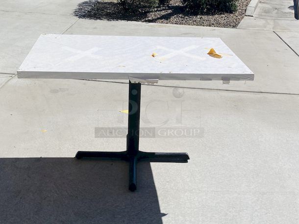 AWESOME!!! Wood Tables, 31x48.

The table and base are in perfect condition. The stapled-on vinyl cover is slightly damaged and can easily be replaced or covered with a table cloth.

23-3/4x29-3/4x30  - Image 1 of 5