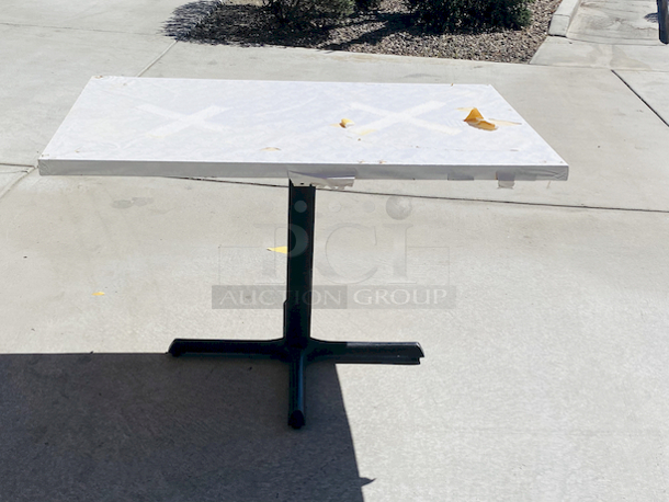 AWESOME!!! Wood Tables, 31x48.

The table and base are in perfect condition. The stapled-on vinyl cover is slightly damaged and can easily be replaced or covered with a table cloth.

23-3/4x29-3/4x30 