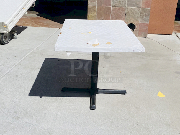 AWESOME!!! Wood Tables, 31x48.

The table and base are in perfect condition. The stapled-on vinyl cover is slightly damaged and can easily be replaced or covered with a table cloth.

23-3/4x29-3/4x30  - Image 2 of 5