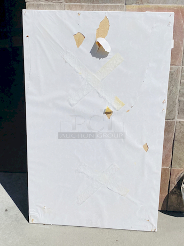 AWESOME!!! Wood Tables, 31x48.

The table and base are in perfect condition. The stapled-on vinyl cover is slightly damaged and can easily be replaced or covered with a table cloth.

23-3/4x29-3/4x30  - Image 5 of 5