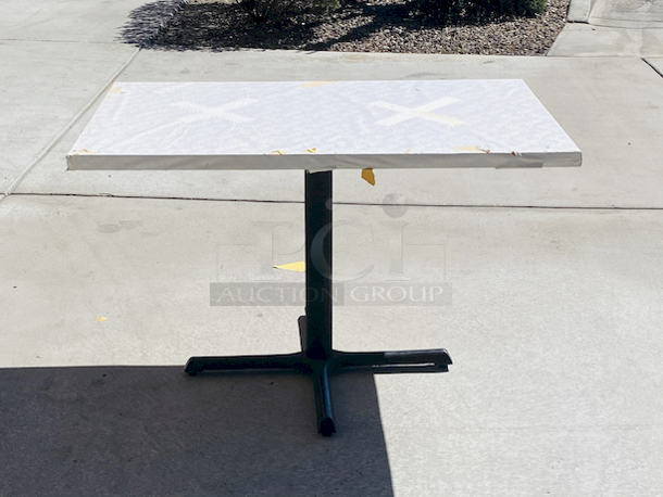 AWESOME!!! Wood Tables, 31x48.

The table and base are in perfect condition. The stapled-on vinyl cover is slightly damaged and can easily be replaced or covered with a table cloth.

23-3/4x29-3/4x30  - Image 1 of 5