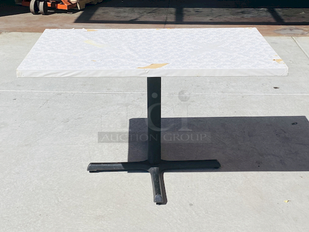 AWESOME!!! Wood Tables, 31x48.

The table and base are in perfect condition. The stapled-on vinyl cover is slightly damaged and can easily be replaced or covered with a table cloth.

23-3/4x29-3/4x30  - Image 3 of 5