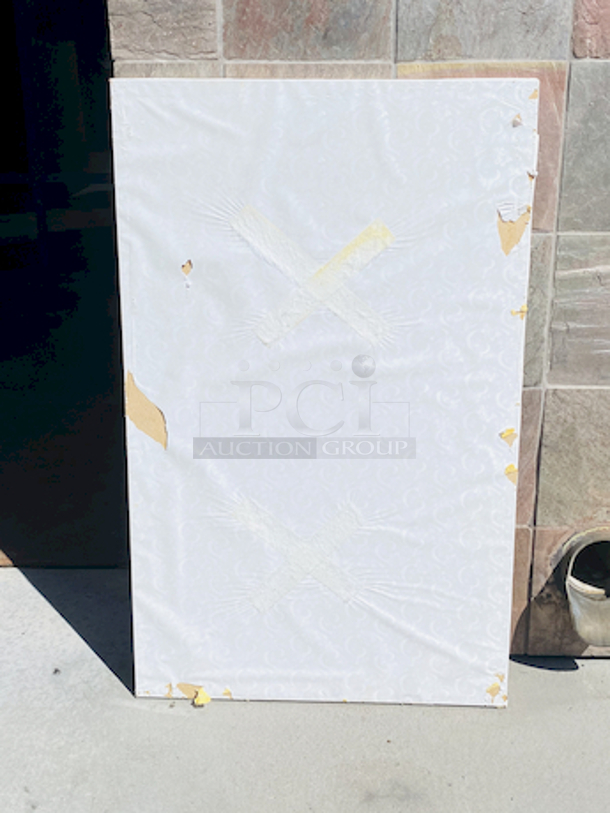 AWESOME!!! Wood Tables, 31x48.

The table and base are in perfect condition. The stapled-on vinyl cover is slightly damaged and can easily be replaced or covered with a table cloth.

23-3/4x29-3/4x30  - Image 5 of 5