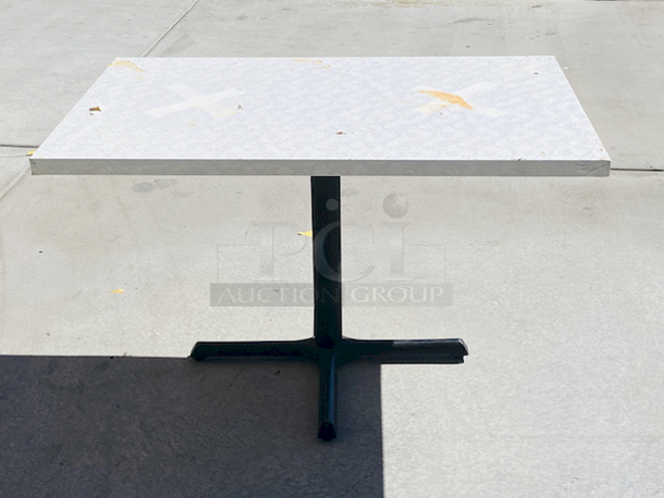 AWESOME!!! Wood Tables, 31x48.

The table and base are in perfect condition. The stapled-on vinyl cover is slightly damaged and can easily be replaced or covered with a table cloth.

23-3/4x29-3/4x30 