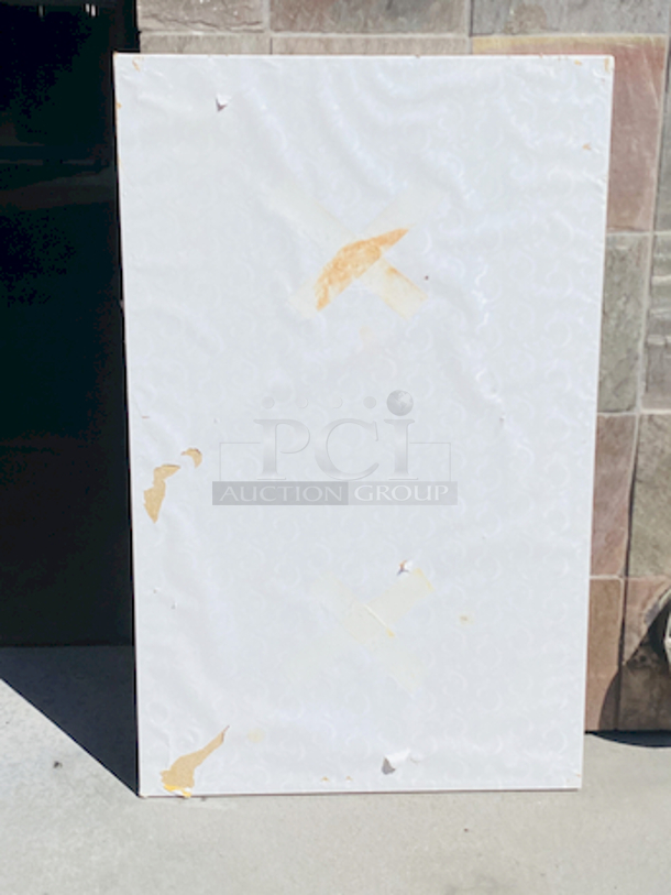 AWESOME!!! Wood Tables, 31x48.

The table and base are in perfect condition. The stapled-on vinyl cover is slightly damaged and can easily be replaced or covered with a table cloth.

23-3/4x29-3/4x30  - Image 5 of 5