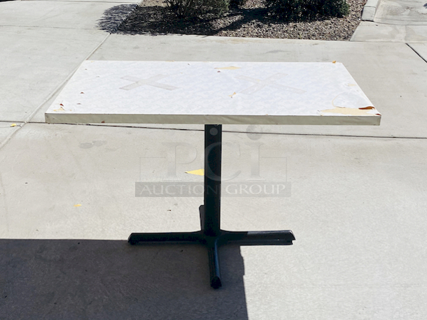 AWESOME!!! Wood Tables, 31x48.

The table and base are in perfect condition. The stapled-on vinyl cover is slightly damaged and can easily be replaced or covered with a table cloth.

23-3/4x29-3/4x30 