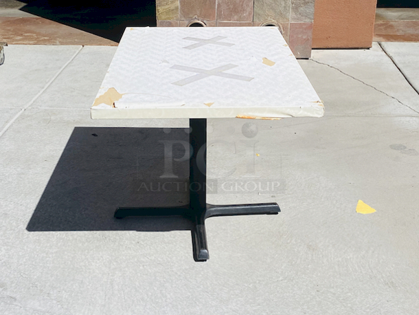 AWESOME!!! Wood Tables, 31x48.

The table and base are in perfect condition. The stapled-on vinyl cover is slightly damaged and can easily be replaced or covered with a table cloth.

23-3/4x29-3/4x30  - Image 2 of 6
