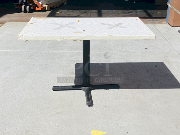 AWESOME!!! Wood Tables, 31x48.

The table and base are in perfect condition. The stapled-on vinyl cover is slightly damaged and can easily be replaced or covered with a table cloth.

23-3/4x29-3/4x30  - Image 3 of 6