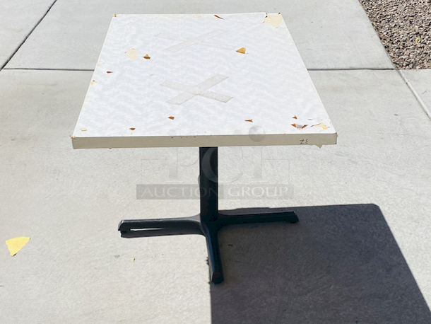 AWESOME!!! Wood Tables, 31x48.

The table and base are in perfect condition. The stapled-on vinyl cover is slightly damaged and can easily be replaced or covered with a table cloth.

23-3/4x29-3/4x30  - Image 5 of 6