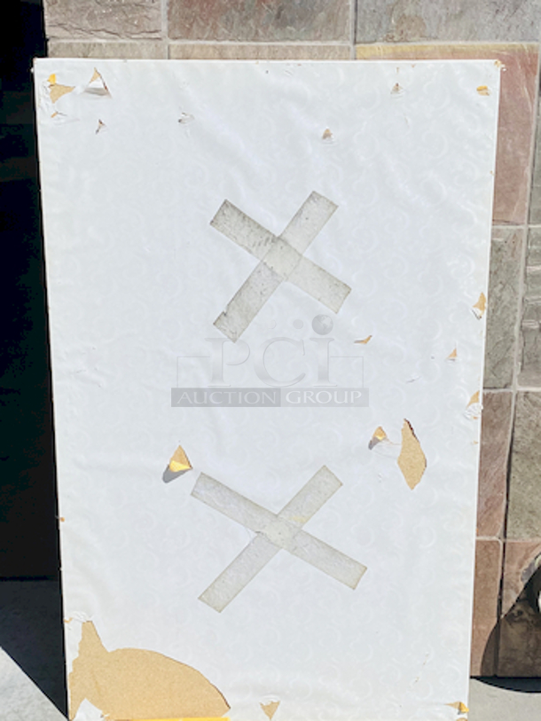 AWESOME!!! Wood Tables, 31x48.

The table and base are in perfect condition. The stapled-on vinyl cover is slightly damaged and can easily be replaced or covered with a table cloth.

23-3/4x29-3/4x30  - Image 6 of 6
