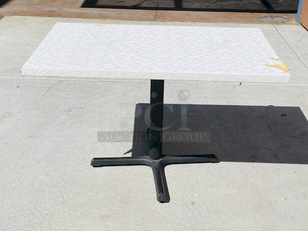 AWESOME!!! Wood Tables, 31x48.

The table and base are in perfect condition. The stapled-on vinyl cover is slightly damaged and can easily be replaced or covered with a table cloth.

23-3/4x29-3/4x30  - Image 3 of 5