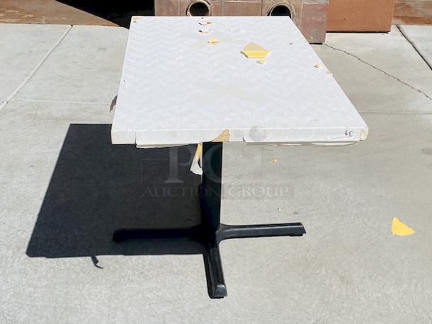 AWESOME!!! Wood Tables, 26-3/4x47-3/4.

The table and base are in perfect condition. The stapled-on vinyl cover is slightly damaged and can easily be replaced or covered with a table cloth.

23-3/4x29-3/4x30  - Image 2 of 5