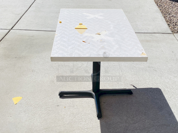 AWESOME!!! Wood Tables, 26-3/4x47-3/4.

The table and base are in perfect condition. The stapled-on vinyl cover is slightly damaged and can easily be replaced or covered with a table cloth.

23-3/4x29-3/4x30  - Image 4 of 5