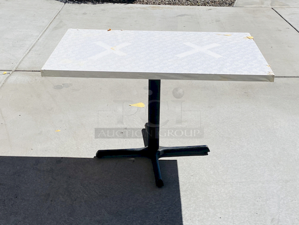 AWESOME!!! Wood Tables, 31x48.

The table and base are in perfect condition. The stapled-on vinyl cover is slightly damaged and can easily be replaced or covered with a table cloth.

31x48x30