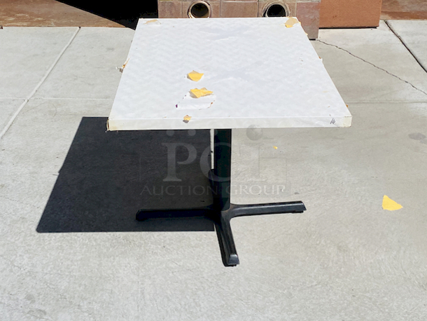 AWESOME!!! Wood Tables, 31x48.

The table and base are in perfect condition. The stapled-on vinyl cover is slightly damaged and can easily be replaced or covered with a table cloth.

31x48x30 - Image 6 of 7