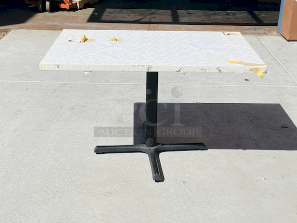 AWESOME!!! Wood Tables, 31x48.

The table and base are in perfect condition. The stapled-on vinyl cover is slightly damaged and can easily be replaced or covered with a table cloth.

31x48x30 - Image 7 of 7