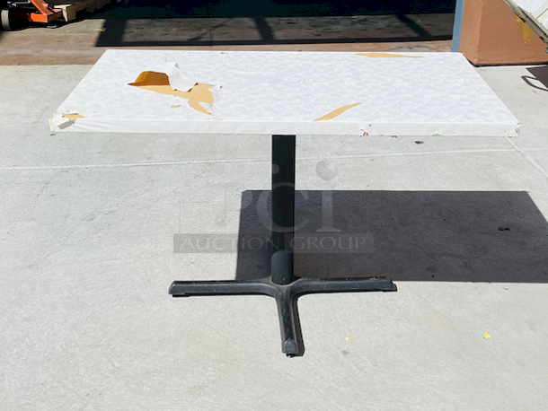 AWESOME!!! Wood Tables, 31x48.

The table and base are in perfect condition. The stapled-on vinyl cover is slightly damaged and can easily be replaced or covered with a table cloth.

31x48x30 - Image 3 of 5