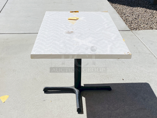 AWESOME!!! Wood Tables, 31x48.

The table and base are in perfect condition. The stapled-on vinyl cover is slightly damaged and can easily be replaced or covered with a table cloth.

31x48x30 - Image 4 of 5