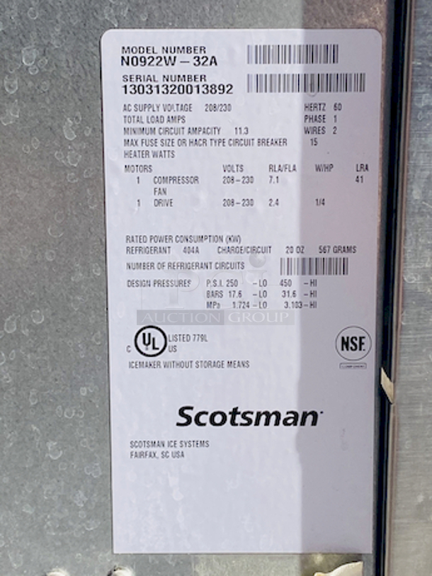 NUGGETS STYLE ICE! Scotsman N0922W-32A 1094 Lb Nugget Ice Machine - Water Cooled, Prodigy Series Ice Maker. removed From Raising Cane's Nugget style ice Water-cooled, self-contained condenser Up to 1094 lb production/24 hours Stainless steel finish 208-230 volts, 60 Hz, 1-phase, 17.9 amps UL, NSF, CE 22.9” x 24” x 27”

Missing Face cover.	 - Image 9 of 12